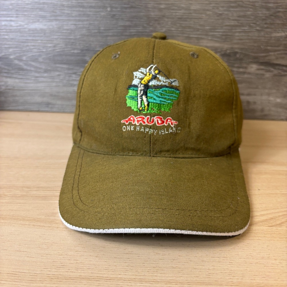 Aruba Hat Cap Strap Back Brown Green‎ Golf Golfing Adjustable